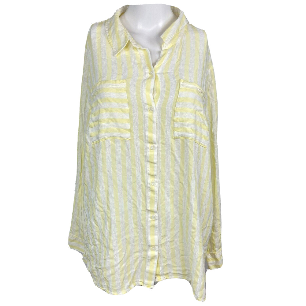 Cato Shirt Womens Sz 18W 20W  Button Down Shirt Yellow White Striped Long Sleeve